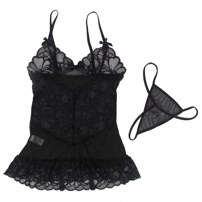 Subblime Babydoll Con Tirantes Ajustables Y Estampado Floral De Encaje Transparente Negro