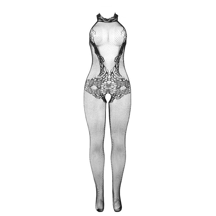 Subblime Bodystocking Crotchless De Rejilla Y Encaje Con Cuello Alto Negro Talla Unica