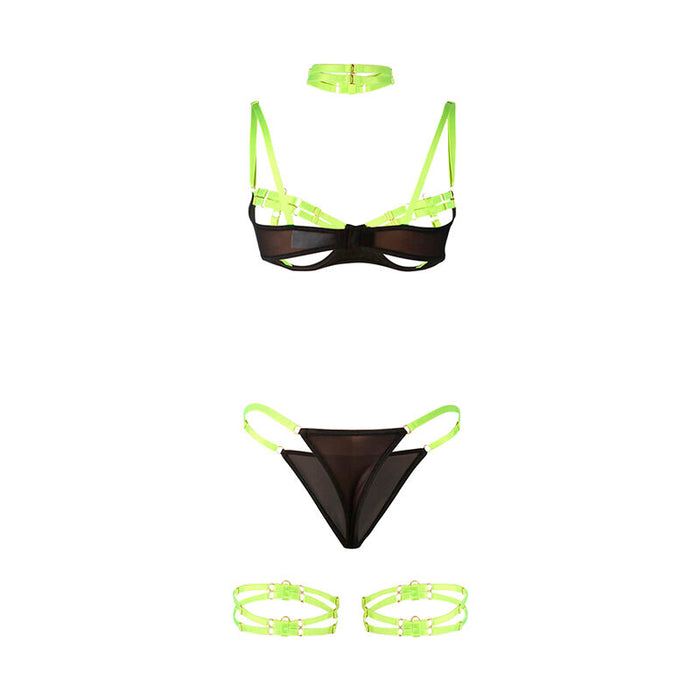 Subblime Set Sujetador Con Collar Y Detalles Para Piernas Verde Fluorescente