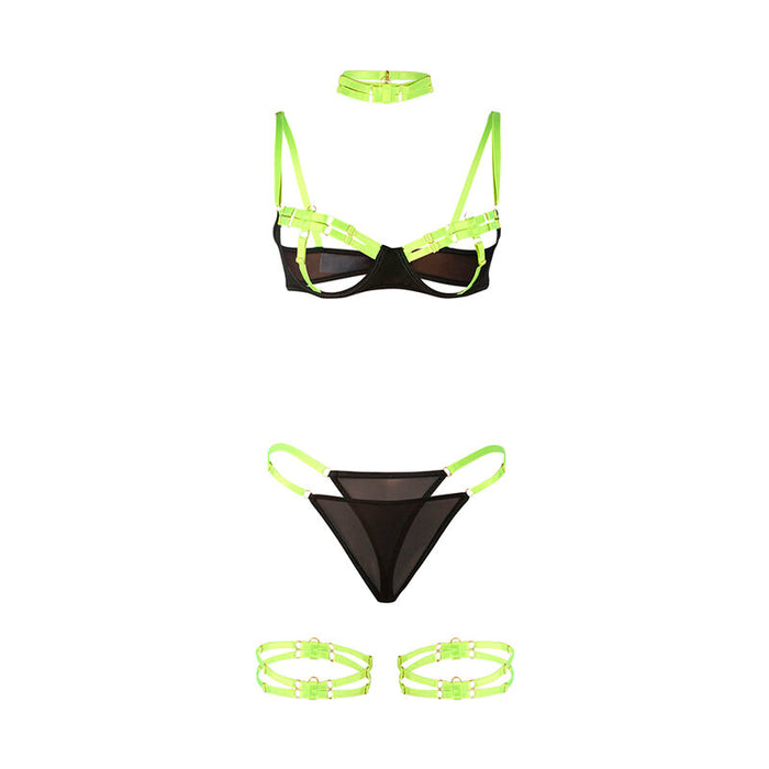 Subblime Set Sujetador Con Collar Y Detalles Para Piernas Verde Fluorescente