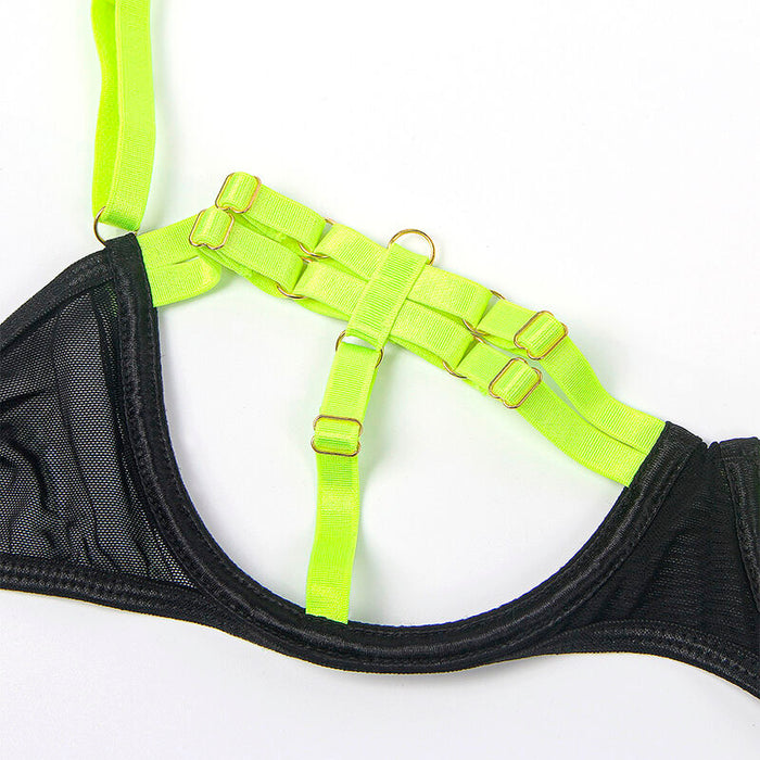 Subblime Set Sujetador Con Collar Y Detalles Para Piernas Verde Fluorescente