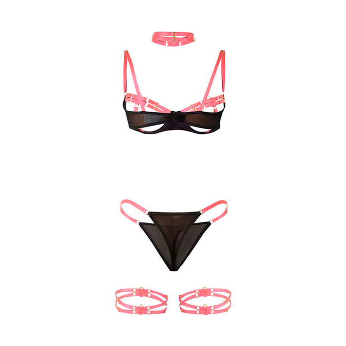 Subblime Set Sujetador Con Collar Y Detalles Para Piernas Rosa Fluorescente