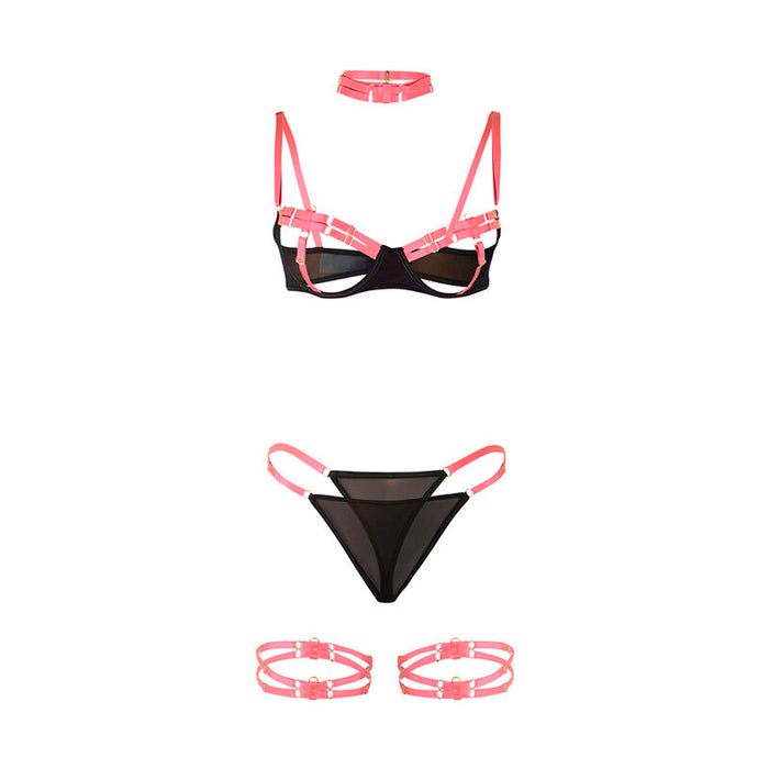 Subblime Set Sujetador Con Collar Y Detalles Para Piernas Rosa Fluorescente