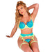 Subblime Set Sujetador Con Encaje Y Ligueros Verde Y Azul