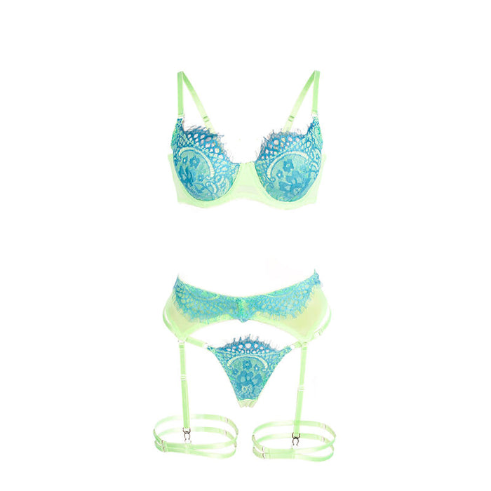 Subblime Set Sujetador Con Encaje Y Ligueros Verde Y Azul