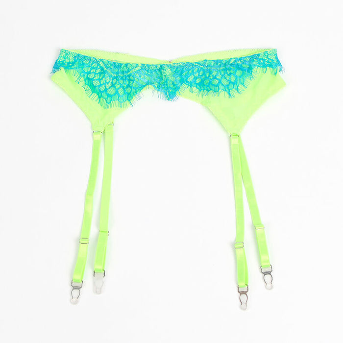 Subblime Set Sujetador Con Encaje Y Ligueros Verde Y Azul