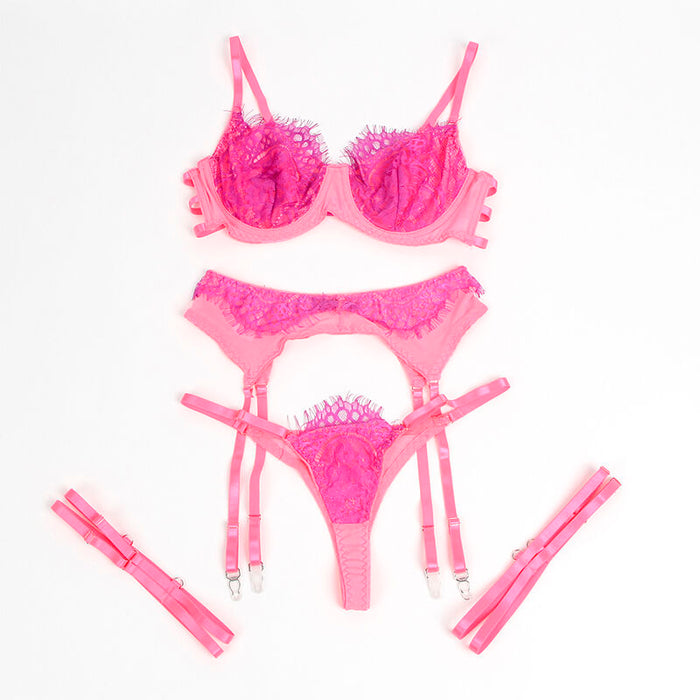 Subblime Set Sujetador Con Encaje Y Ligueros Rosa Y Morado