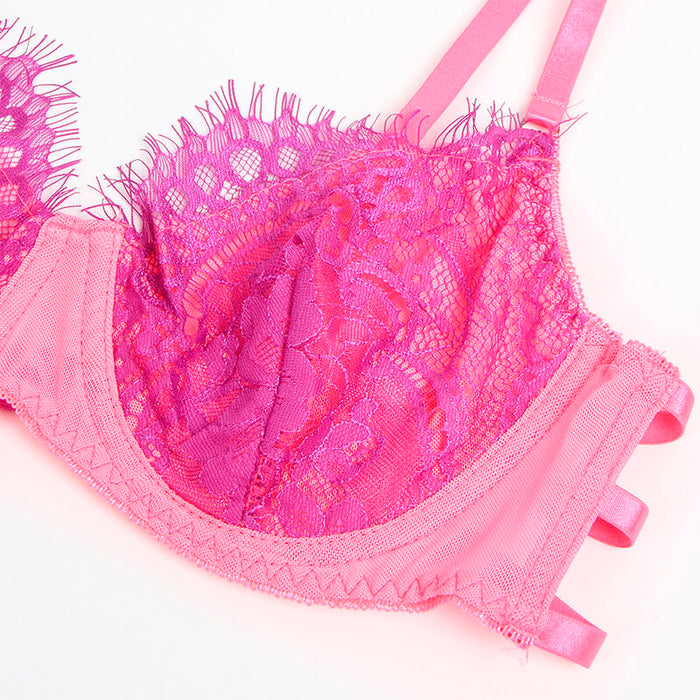 Subblime Set Sujetador Con Encaje Y Ligueros Rosa Y Morado