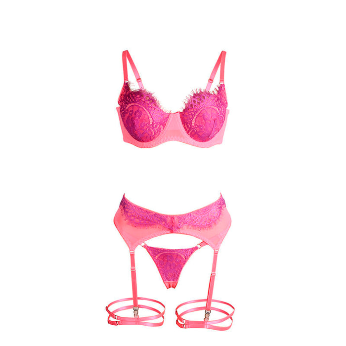 Subblime Set Sujetador Con Encaje Y Ligueros Rosa Y Morado