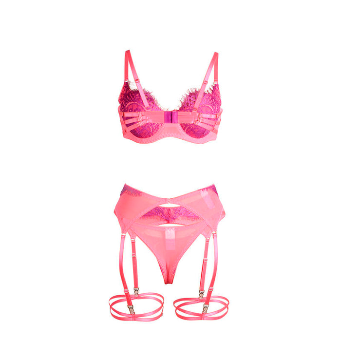 Subblime Set Sujetador Con Encaje Y Ligueros Rosa Y Morado