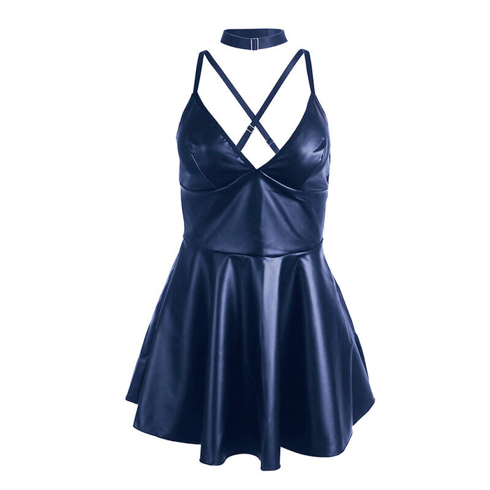 Subblime Vestido Con Tirantes De Cuero Azul