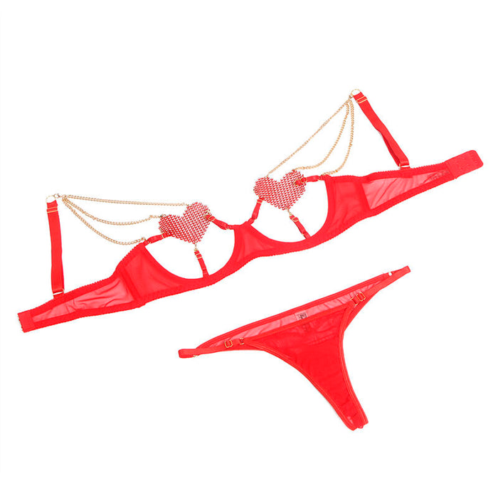 Subblime Conjunto Sujetador Con Cadenas Y Corazon De Malla Rojo