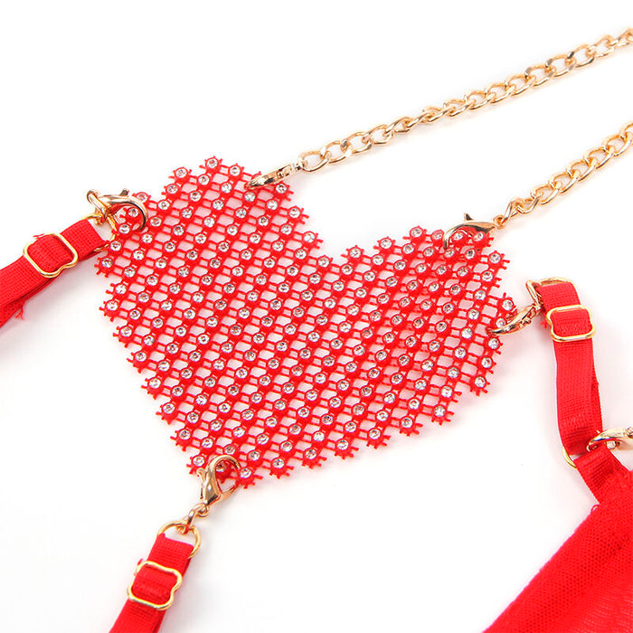 Subblime Conjunto Sujetador Con Cadenas Y Corazon De Malla Rojo